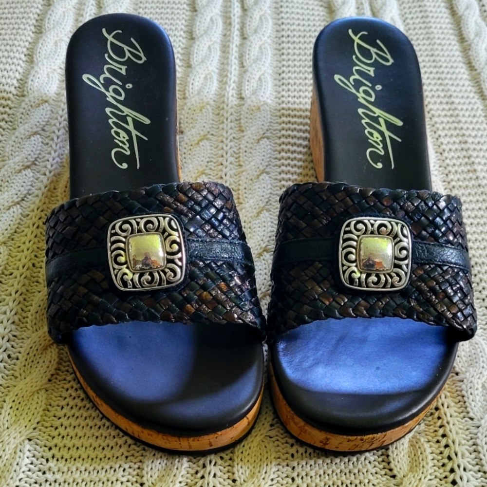 Brighton woven slide sandal with wedge cork heel - Hamlet
